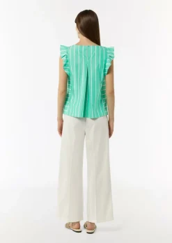 Gestreifte Baumwollbluse mit Volants-Comma Outlet