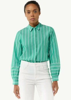 Gestreifte Hemdbluse mit Manschetten und Teilungsnaht-Comma Best