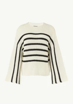 Gestreifter Strickpullover mit Trompeten-Ärmeln-Comma Outlet