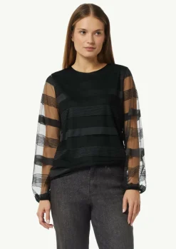 Gestreiftes Mesh-Shirt mit Rundhals-Ausschnitt-Comma Discount