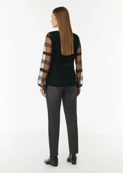 Gestreiftes Mesh-Shirt mit Rundhals-Ausschnitt-Comma Discount