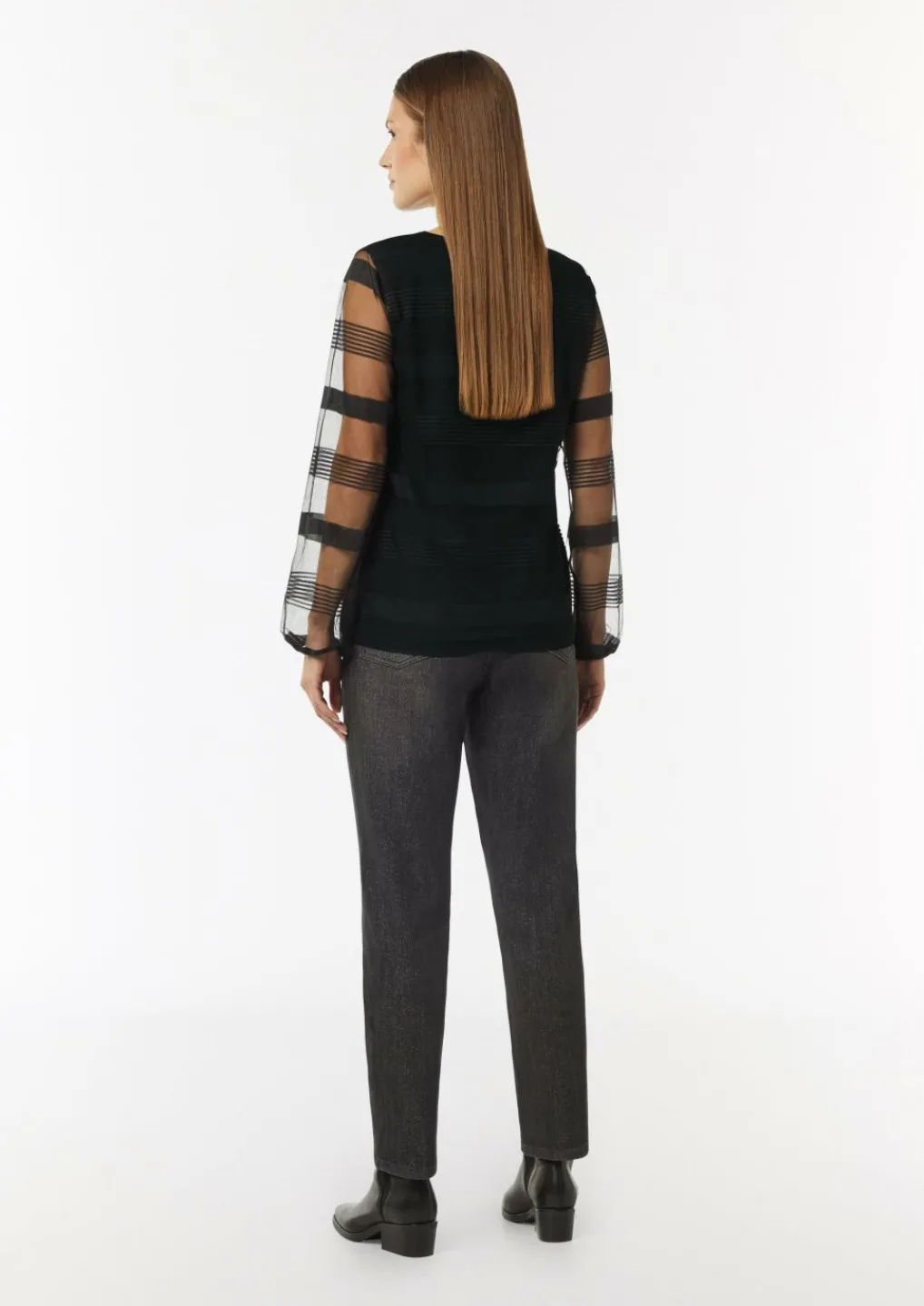Gestreiftes Mesh-Shirt mit Rundhals-Ausschnitt-Comma Discount