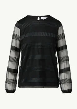 Gestreiftes Mesh-Shirt mit Rundhals-Ausschnitt-Comma Discount