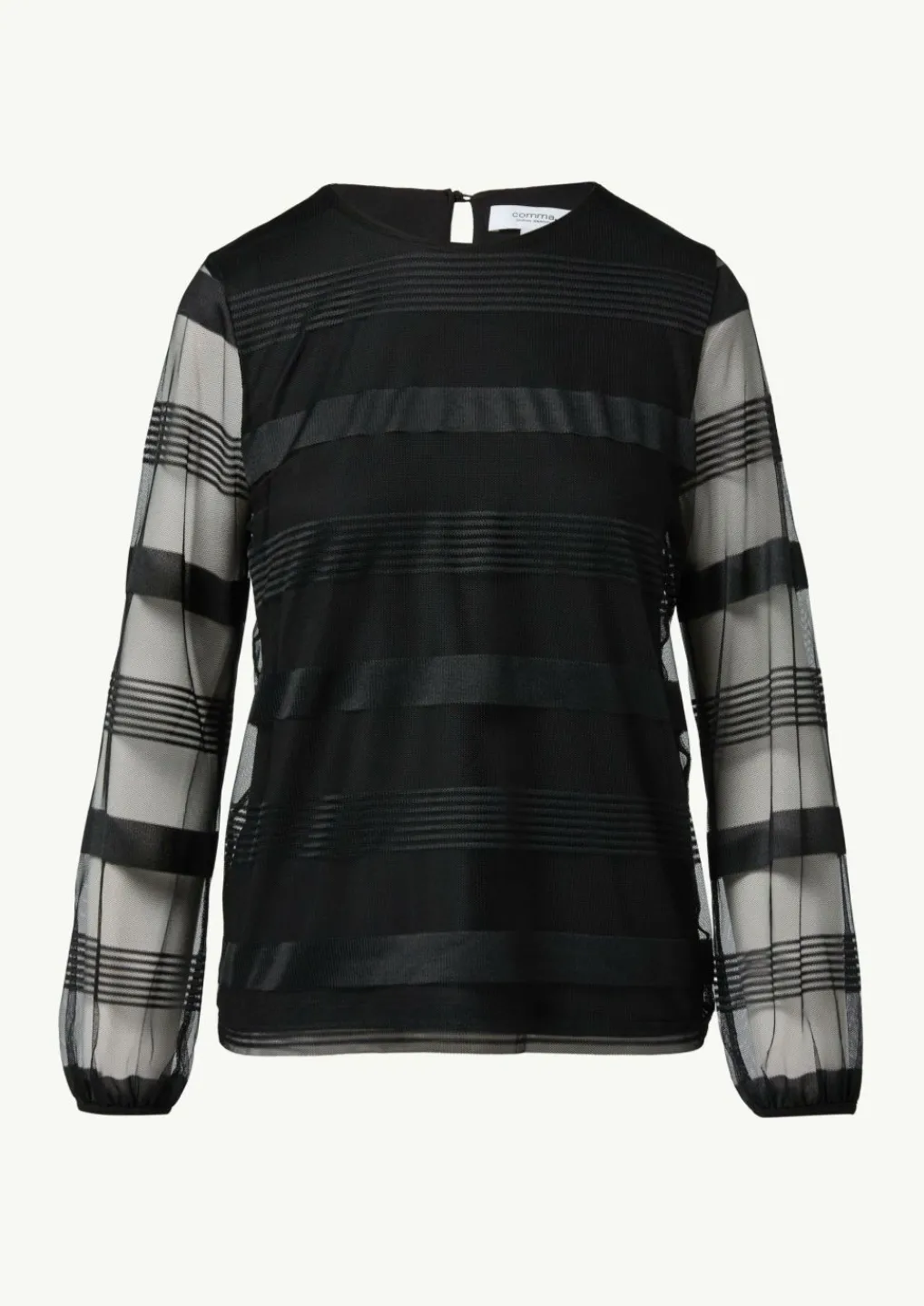 Gestreiftes Mesh-Shirt mit Rundhals-Ausschnitt-Comma Discount