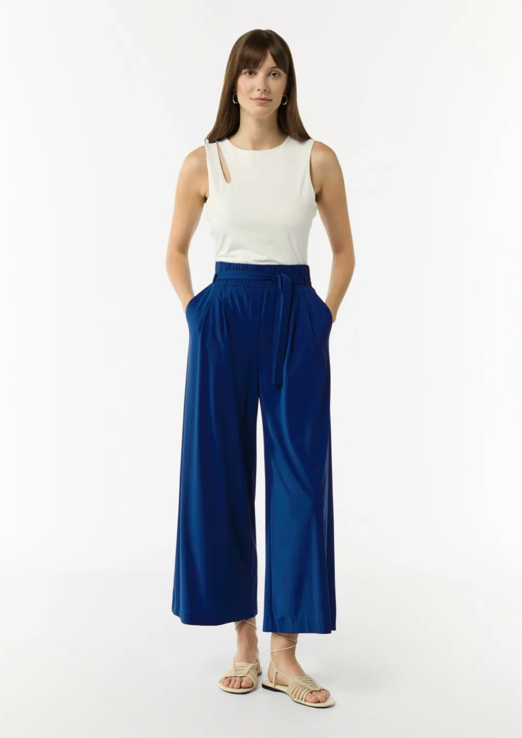 Jersey-Culotte mit Elastikbund und Bindegürtel-Comma Fashion