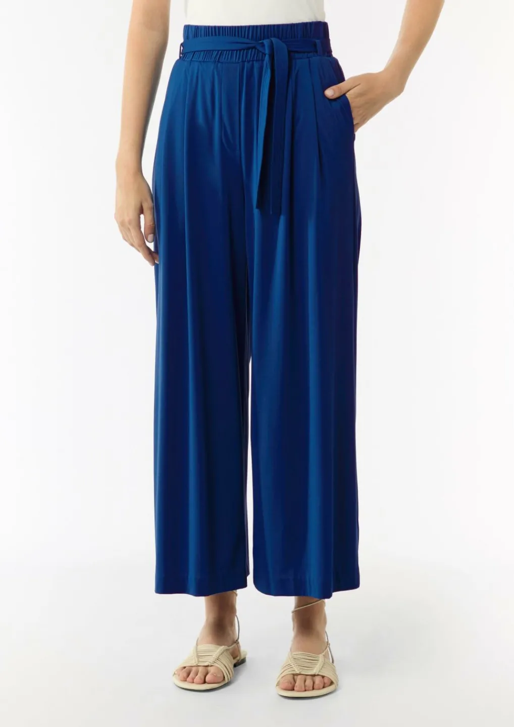 Jersey-Culotte mit Elastikbund und Bindegürtel-Comma Fashion