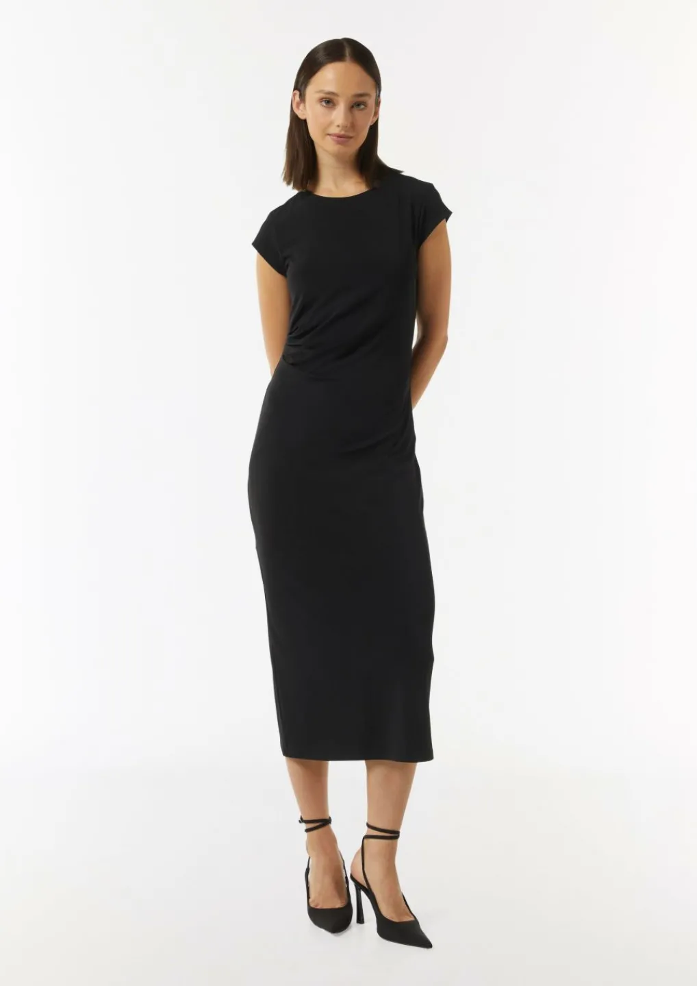 Jerseykleid im Slim Fit mit Drapierung und Schlitz-Comma Sale