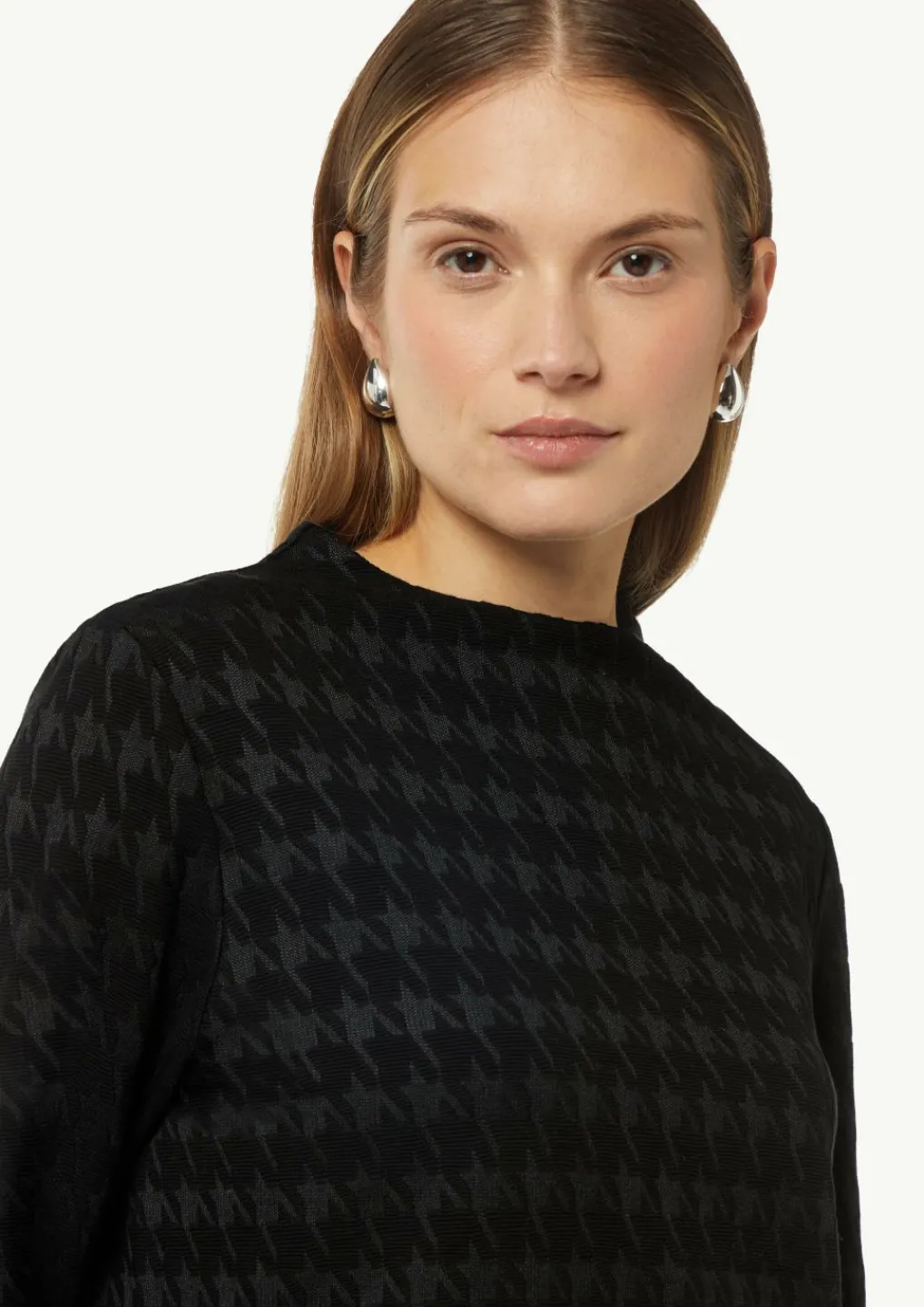 Jerseyshirt mit Hahnentrittmuster und Stehkragen-Comma Discount