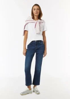 Jersey-T-Shirt aus reiner Baumwolle mit Logo-Frontprint-Comma Fashion