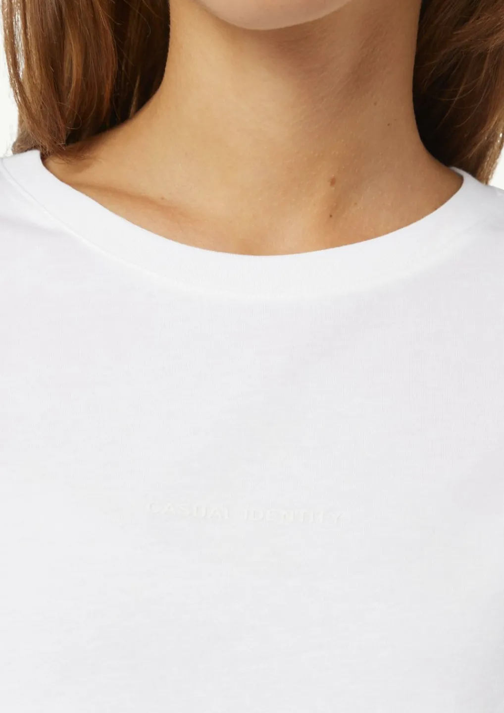 Jersey-T-Shirt aus reiner Baumwolle mit Logo-Frontprint-Comma Fashion