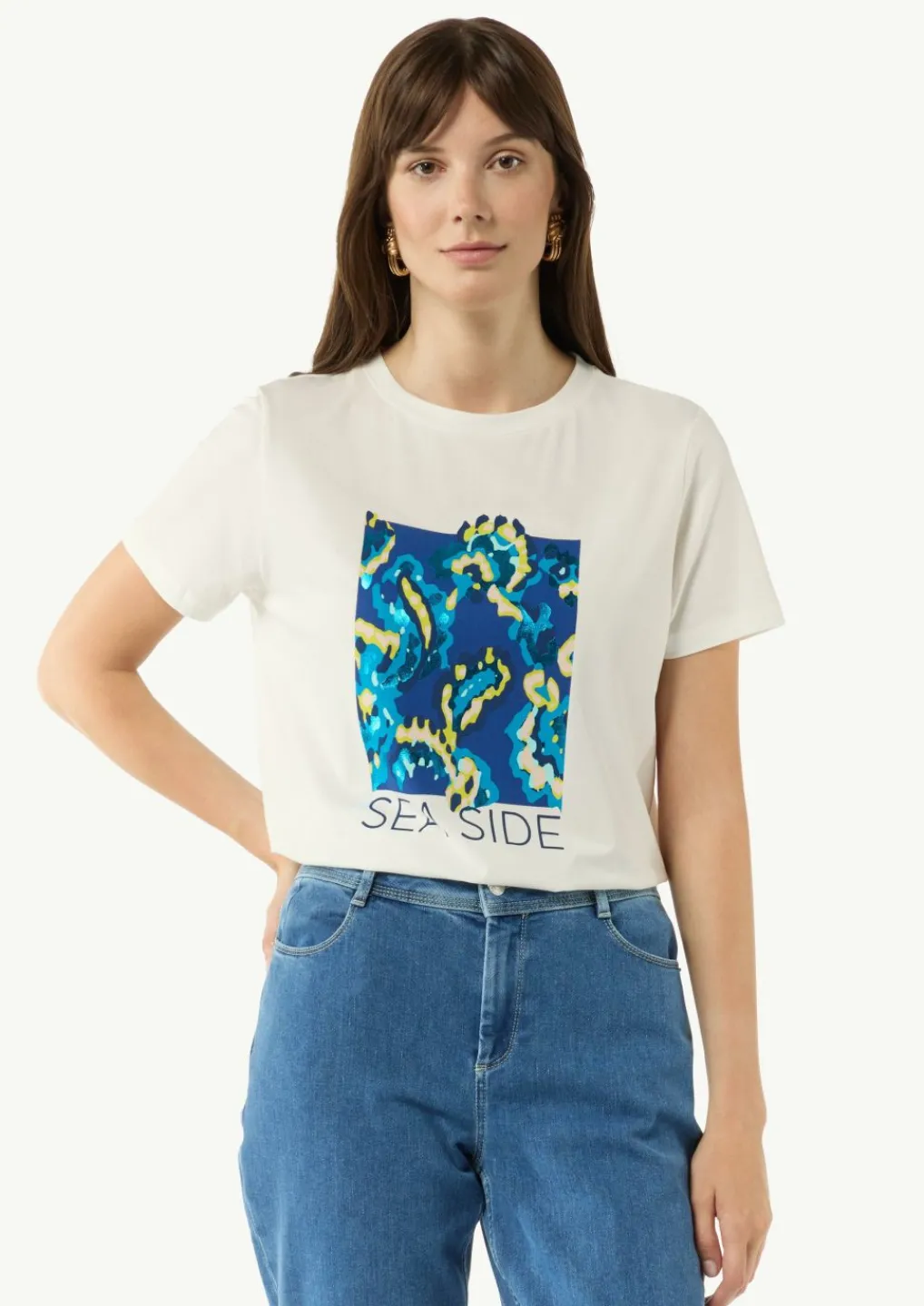 Jersey-T-Shirt mit Artwork-Comma Online
