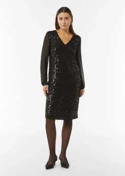 Kurzes Paillettenkleid mit Chiffon-Ärmeln-Comma Sale