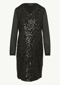 Kurzes Paillettenkleid mit Chiffon-Ärmeln-Comma Sale