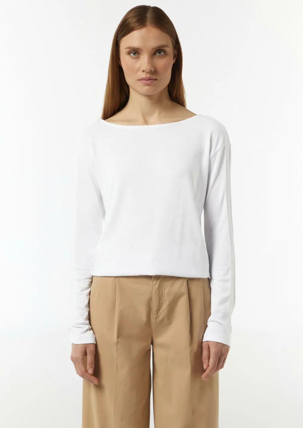 Langarm-Shirt mit Ripp-Detail im Relaxed Fit-Comma Clearance
