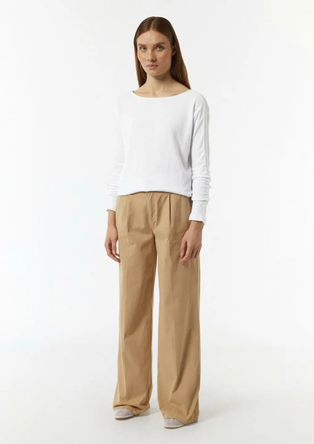 Langarm-Shirt mit Ripp-Detail im Relaxed Fit-Comma Clearance