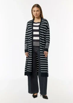 Lange, gestreifte Strickjacke mit überschnittenen Schultern-Comma Discount