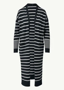 Lange, gestreifte Strickjacke mit überschnittenen Schultern-Comma Discount