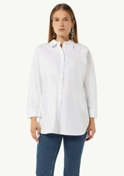 Lange Popeline-Bluse mit verkürzten Ärmeln und Stickerei-Comma Fashion