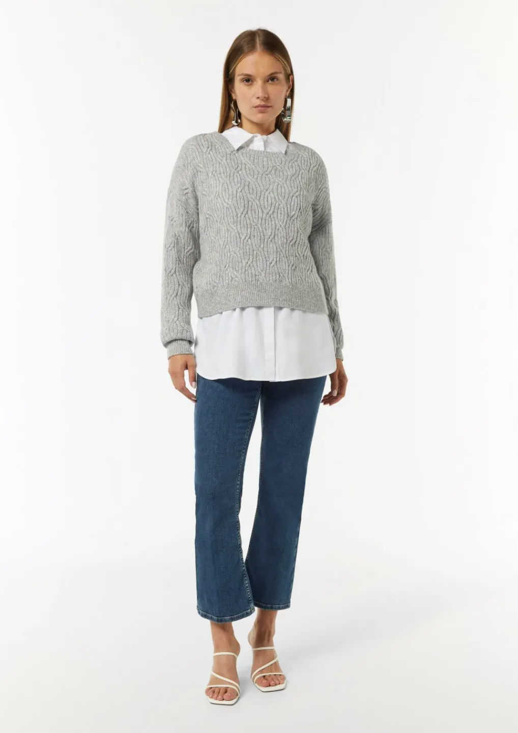 Lange Popeline-Bluse mit verkürzten Ärmeln und Stickerei-Comma Fashion