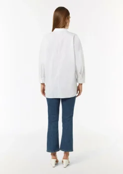 Lange Popeline-Bluse mit verkürzten Ärmeln und Stickerei-Comma Fashion
