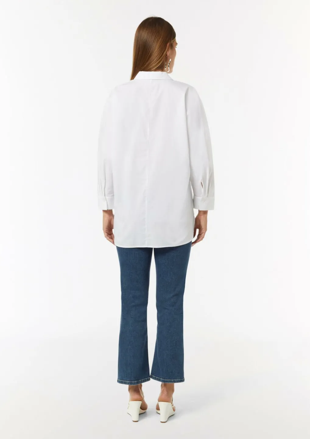 Lange Popeline-Bluse mit verkürzten Ärmeln und Stickerei-Comma Fashion