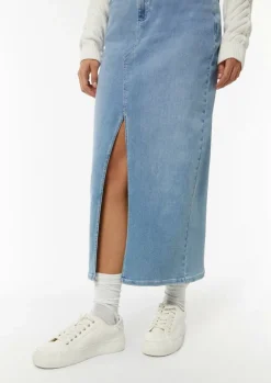 Langer Jeans-Rock mit Schlitz-Comma Fashion