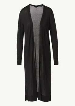 Lange Strickjacke mit Rippbündchen und seitlich geschlitztem Saum-Comma Fashion