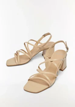 Leder-Sandalen mit Riemen und Blockabsatz-Comma Online
