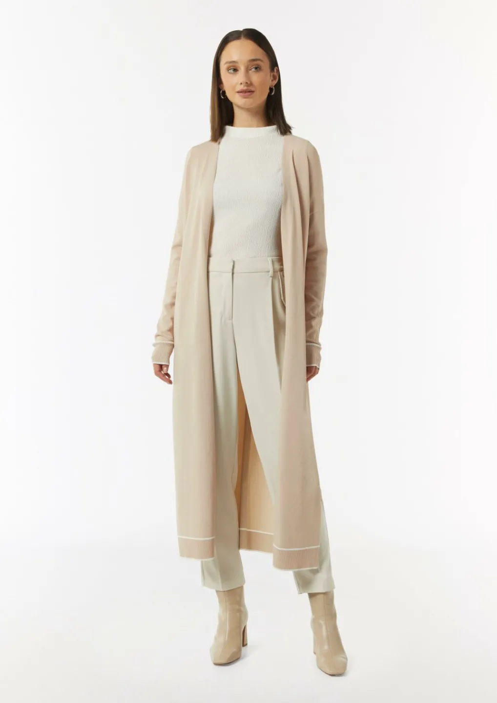 Long-Cardigan mit Kontrastdetails und seitlichen Schlitzen-Comma Online