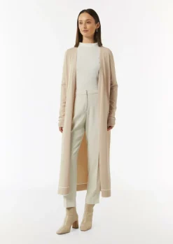 Long-Cardigan mit Kontrastdetails und seitlichen Schlitzen-Comma Online