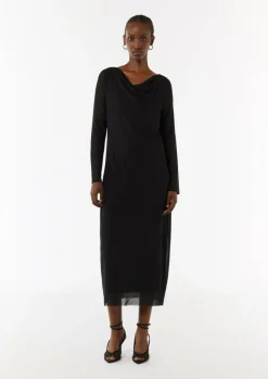 Mesh-Kleid im Slim Fit mit Wasserfall-Ausschnitt-Comma New