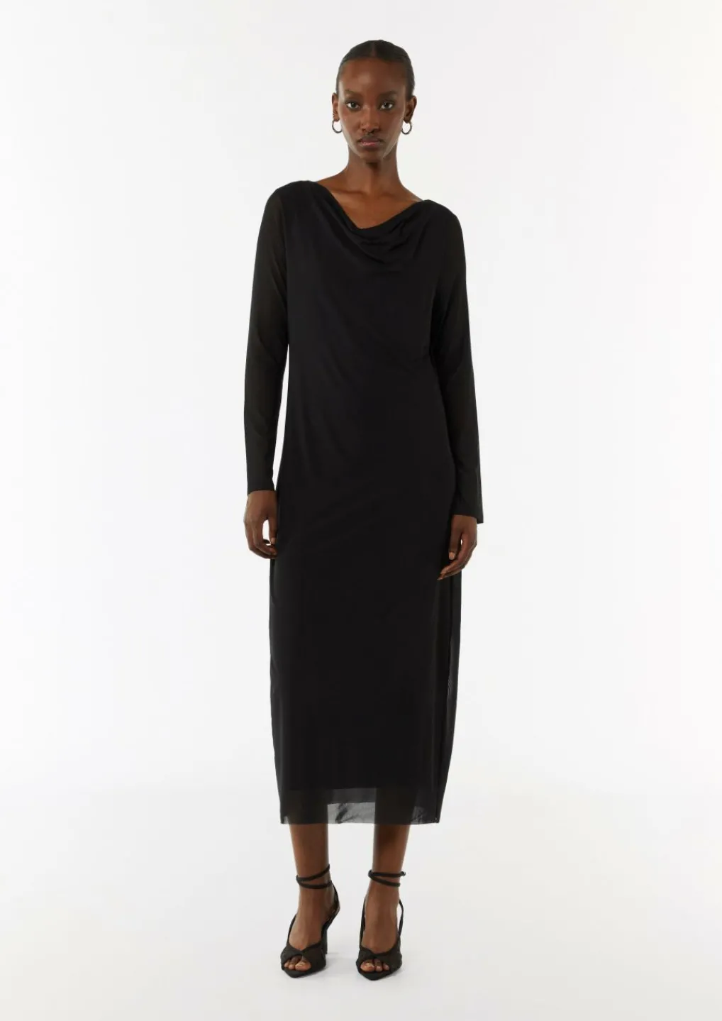 Mesh-Kleid im Slim Fit mit Wasserfall-Ausschnitt-Comma New