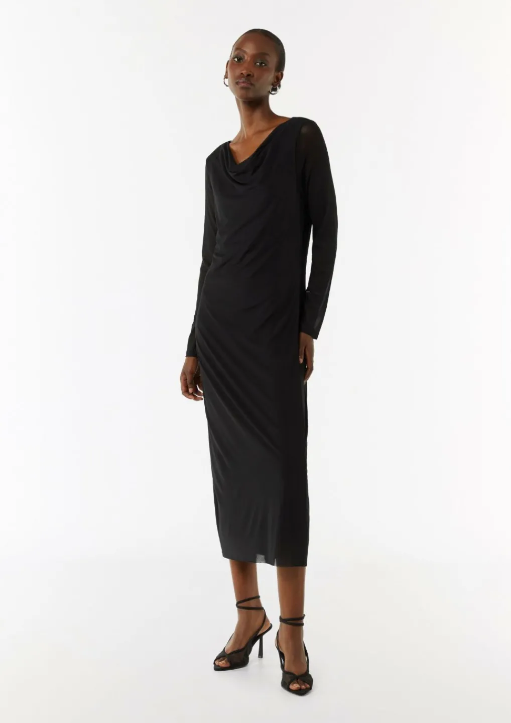 Mesh-Kleid im Slim Fit mit Wasserfall-Ausschnitt-Comma New