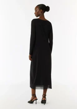 Mesh-Kleid im Slim Fit mit Wasserfall-Ausschnitt-Comma New
