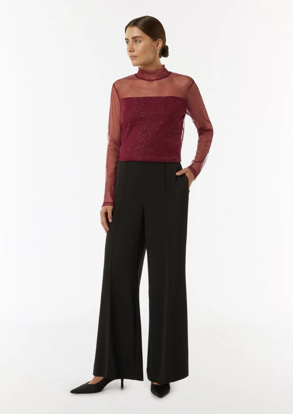 Mesh-Longsleeve mit Glitzer-Details-Comma Online
