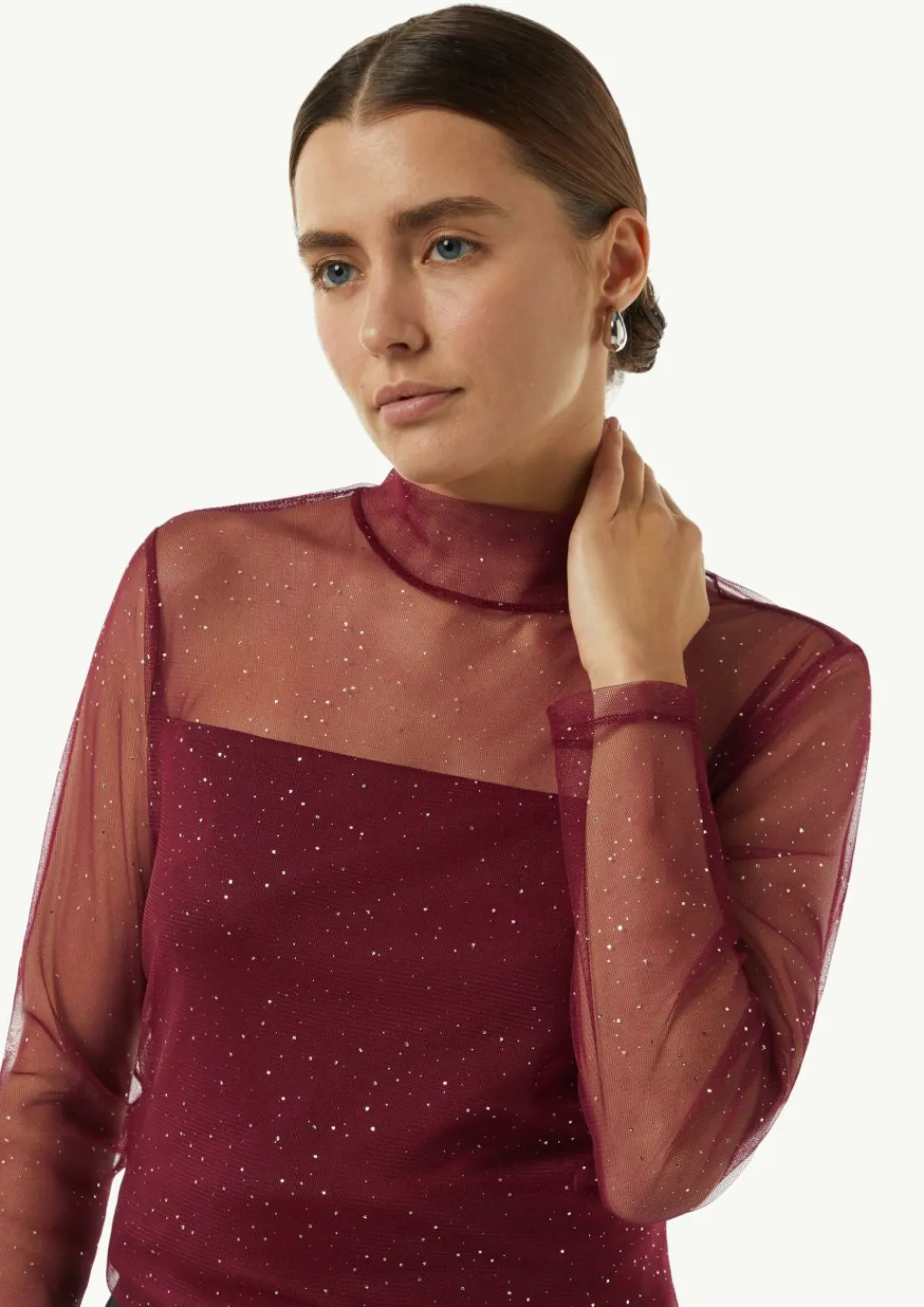 Mesh-Longsleeve mit Glitzer-Details-Comma Online