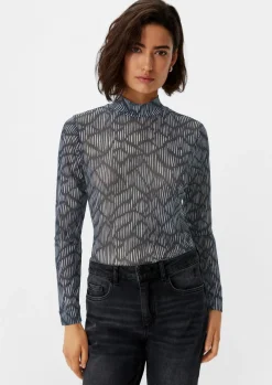 Mesh-Longsleeve mit Stehkragen-Comma Online
