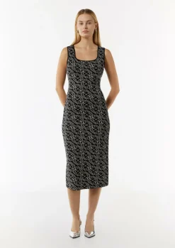 Midi-Feinstrickkleid mit grafischem Muster-Comma Fashion