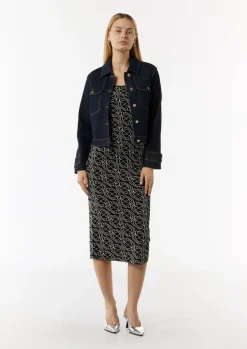 Midi-Feinstrickkleid mit grafischem Muster-Comma Fashion
