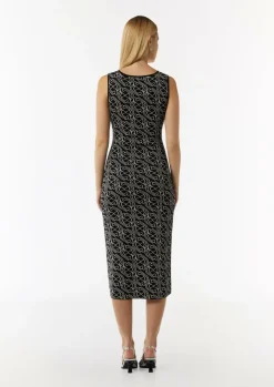 Midi-Feinstrickkleid mit grafischem Muster-Comma Fashion