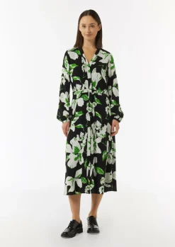 Midikleid aus Crêpe mit verdeckter Knopfleiste-Comma Discount