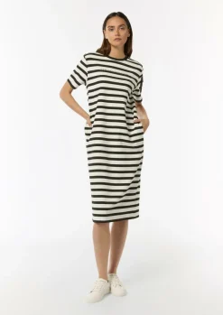 Midi-Kleid mit Streifenmuster und Folien-Print-Comma Fashion
