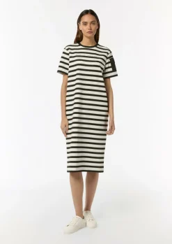 Midi-Kleid mit Streifenmuster und Folien-Print-Comma Fashion