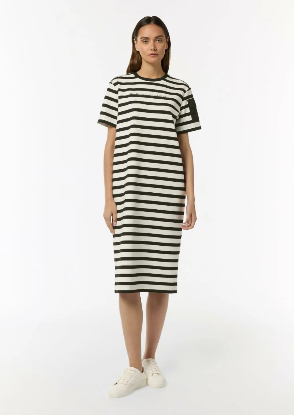 Midi-Kleid mit Streifenmuster und Folien-Print-Comma Fashion