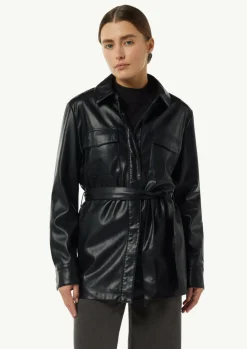 Overshirt in Lederoptik mit abnehmbarem Gürtel-Comma Sale