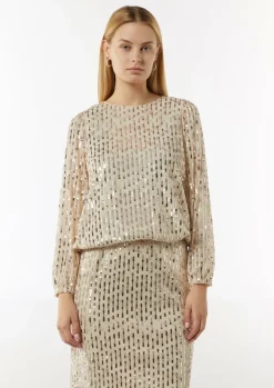 Pailletten-Bluse mit Rundhalsausschnitt-Comma Online