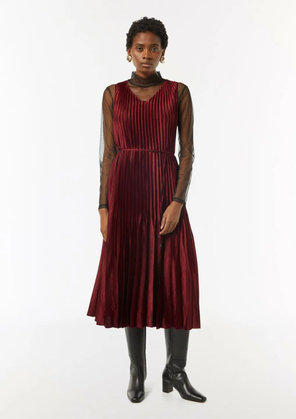 Plissee-Kleid aus Viskose mit Gürtel-Comma Online