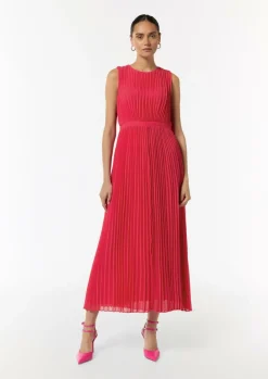 Plissiertes Maxi-Kleid mit Rundhalsausschnitt-Comma New
