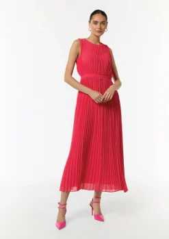 Plissiertes Maxi-Kleid mit Rundhalsausschnitt-Comma New