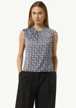Ärmellose Satin-Bluse mit All-over-Logo-Print-Comma Best